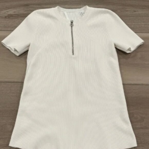 Helmut Lang Ribbed Knit Short Sleeve Quarter Zip Top size M - Picture 1 of 6